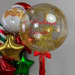 Новогодние фонтаны из шаров с Дедом Морозом и шаром баблс «С Новым Годом!»