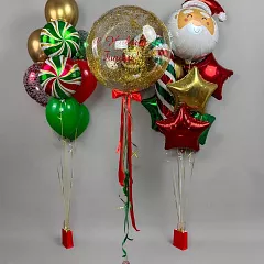 Новогодние фонтаны из шаров с Дедом Морозом и шаром баблс «С Новым Годом!»