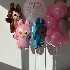 Набор шаров с фигурами Лабубу и шаром-баблс «Happy Birthday»