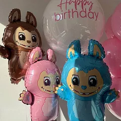 Набор шаров с фигурами Лабубу и шаром-баблс «Happy Birthday»