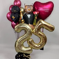 Сет шаров «Моя кошечка» с цифрой 25, котом в смокинге и фонтаном