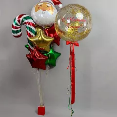 Новогодние фонтаны из шаров с Дедом Морозом и шаром баблс «С Новым Годом!»