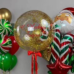 Новогодние фонтаны из шаров с Дедом Морозом и шаром баблс «С Новым Годом!»