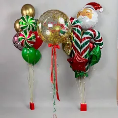 Новогодние фонтаны из шаров с Дедом Морозом и шаром баблс «С Новым Годом!»