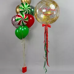 Новогодние фонтаны из шаров с Дедом Морозом и шаром баблс «С Новым Годом!»