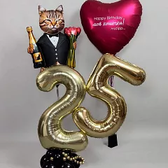 Сет шаров «Моя кошечка» с цифрой 25, котом в смокинге и фонтаном