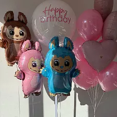 Набор шаров с фигурами Лабубу и шаром-баблс «Happy Birthday»