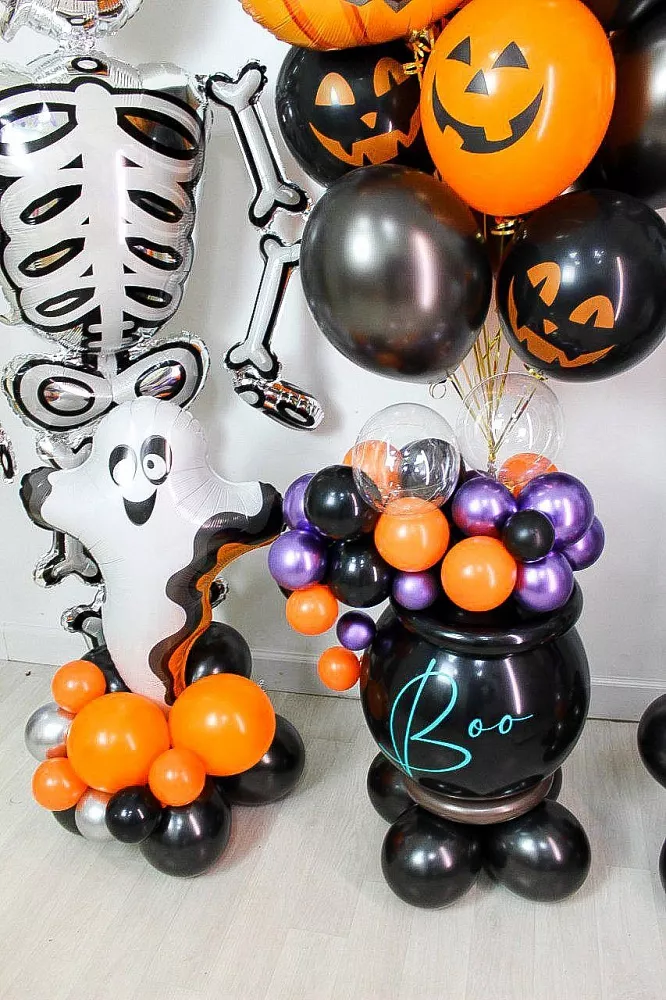 Большой сет шаров на Хэллоуин «Boo» со скелетами и тыквами