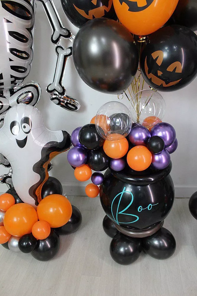 Большой сет шаров на Хэллоуин «Boo» со скелетами и тыквами
