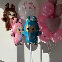 Набор шаров с фигурами Лабубу и шаром-баблс «Happy Birthday»