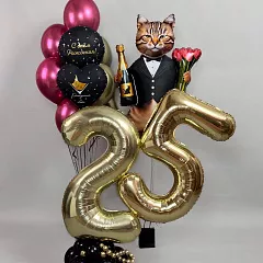 Сет шаров «Моя кошечка» с цифрой 25, котом в смокинге и фонтаном