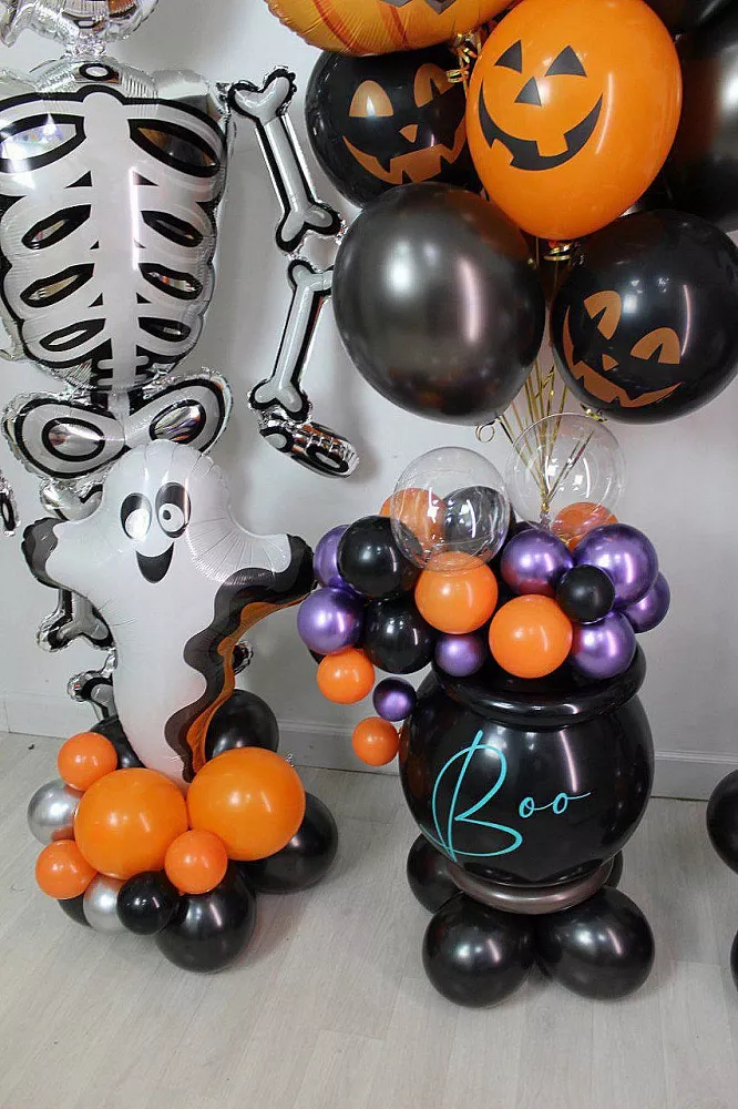 Большой сет шаров на Хэллоуин «Boo» со скелетами и тыквами