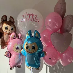 Набор шаров с фигурами Лабубу и шаром-баблс «Happy Birthday»