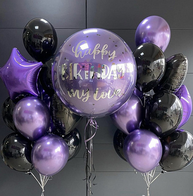 Сет из шаров на день рождения, фиолетово-черный