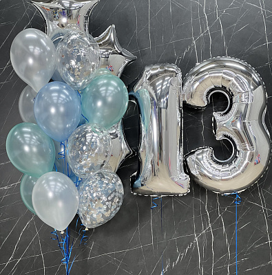 Сет из шаров на день рождения с серебряными цифрами