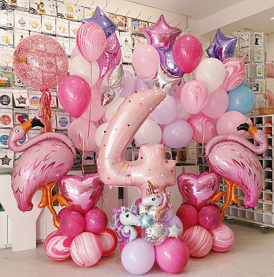 Шарики на день рождения девочки "Розовый фламинго"