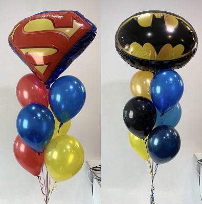 Фонтаны из шаров с символами супергероев