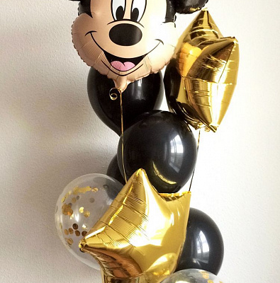 Фонтан из шаров с Микки Маусом, черный с золотым