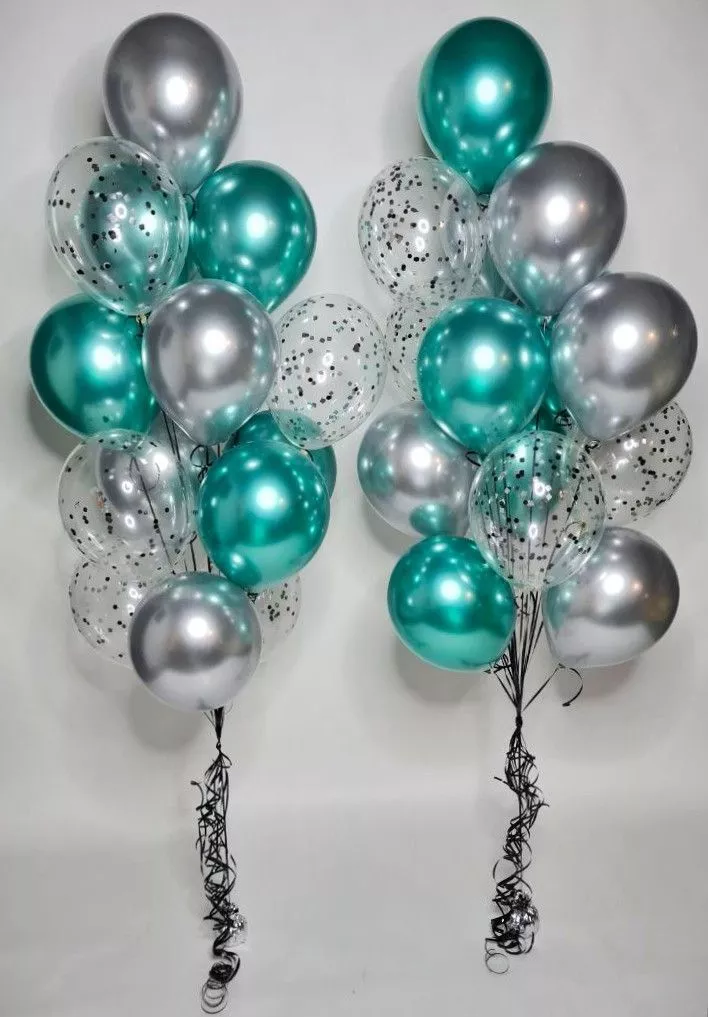 Фонтаны из шаров хром серебряного и бирюзового цвета - воздушные шары сдоставкой